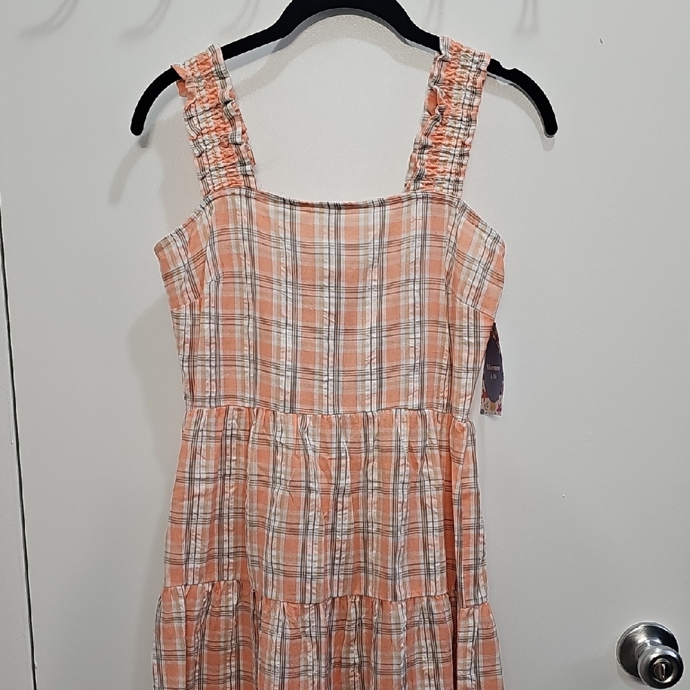 Madison Grey Plaid Dress in Orange and White